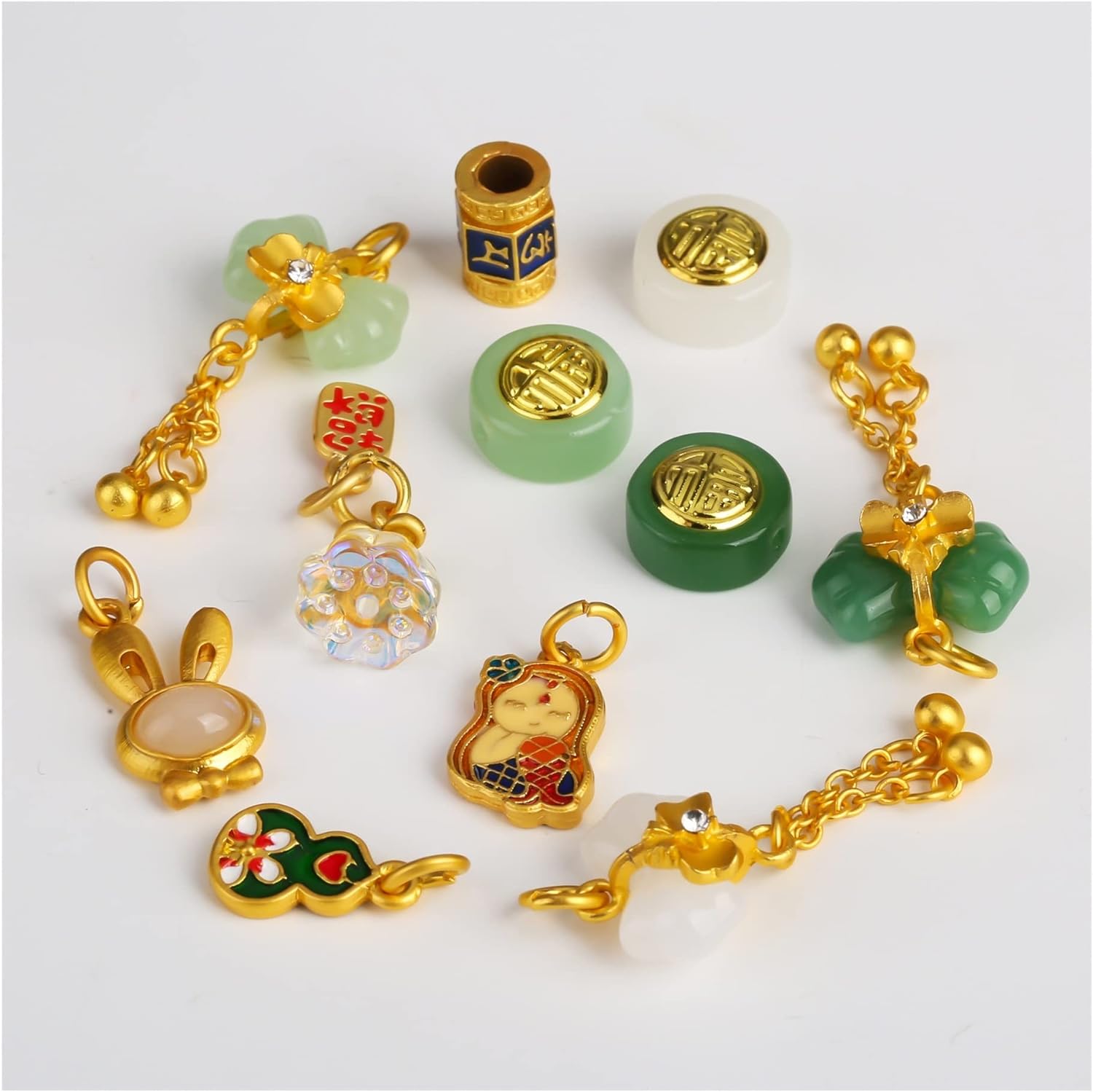 Gold Inlay Jade Fortune Loose Beads Bow Pendant DIY Accessories Bracelet Necklace Spacer Sand Gold