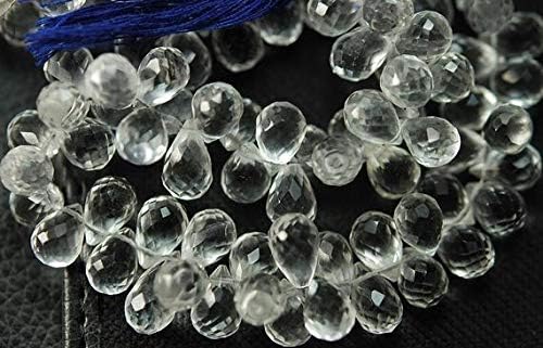 7 Inch Long Strand, Rock Crystal Quartz Micro Faceted Drops Shaped Briolettes,8-9mm Long Size Code-HIGH-54674