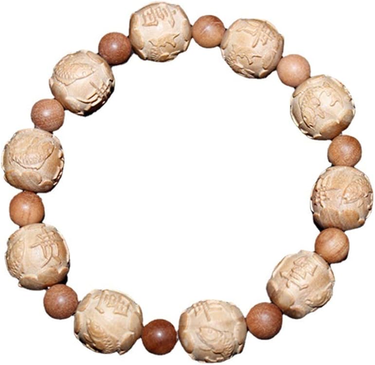 Mascot Wooden Crafts Wood Carving Art Wood Decoration Artwork 东加老山檀香雕刻珠富贵有余（鱼）手串2.0 1.8 1.5(富贵有余（鱼）1.8MM)