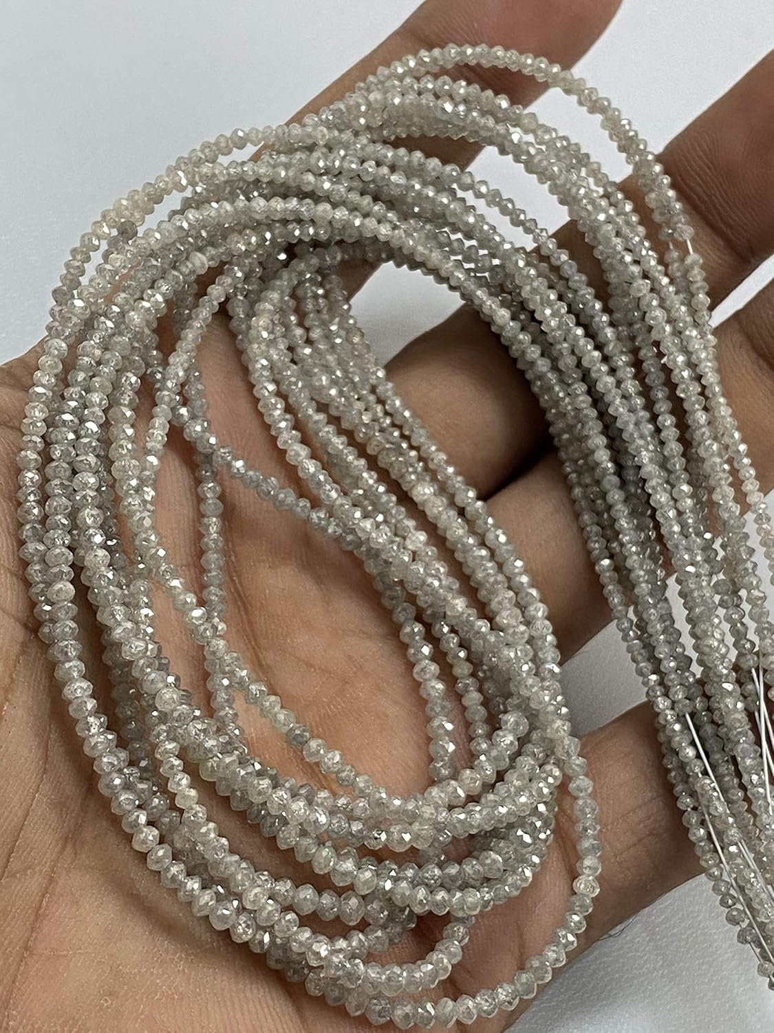 AAA+ Natural Grey Diamond Faceted Beads,High Polished Rondelle Shape Diamond Gemstone Beads,Jewelry Making Damind Beads,Size 1.80-3mm
