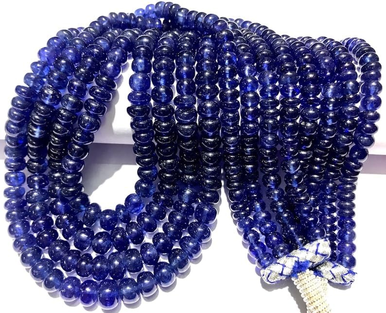 Natural Blue Sapphire roundelle Smooth Beads 6-7.5 MM 17 inch Long String Jewelry Making Gemstone Beads for Necklace Bracelet