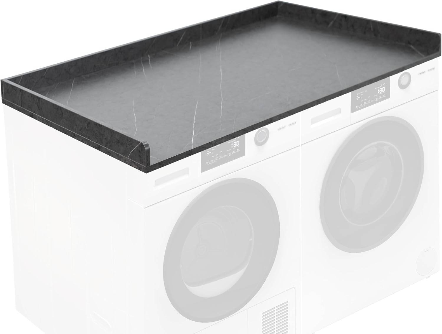 Life Finds 54 inch Washer Dryer Countertop with Safety Ledge for Laundry Room Organization, Black Marble Pattern, LF-WDCT1BM