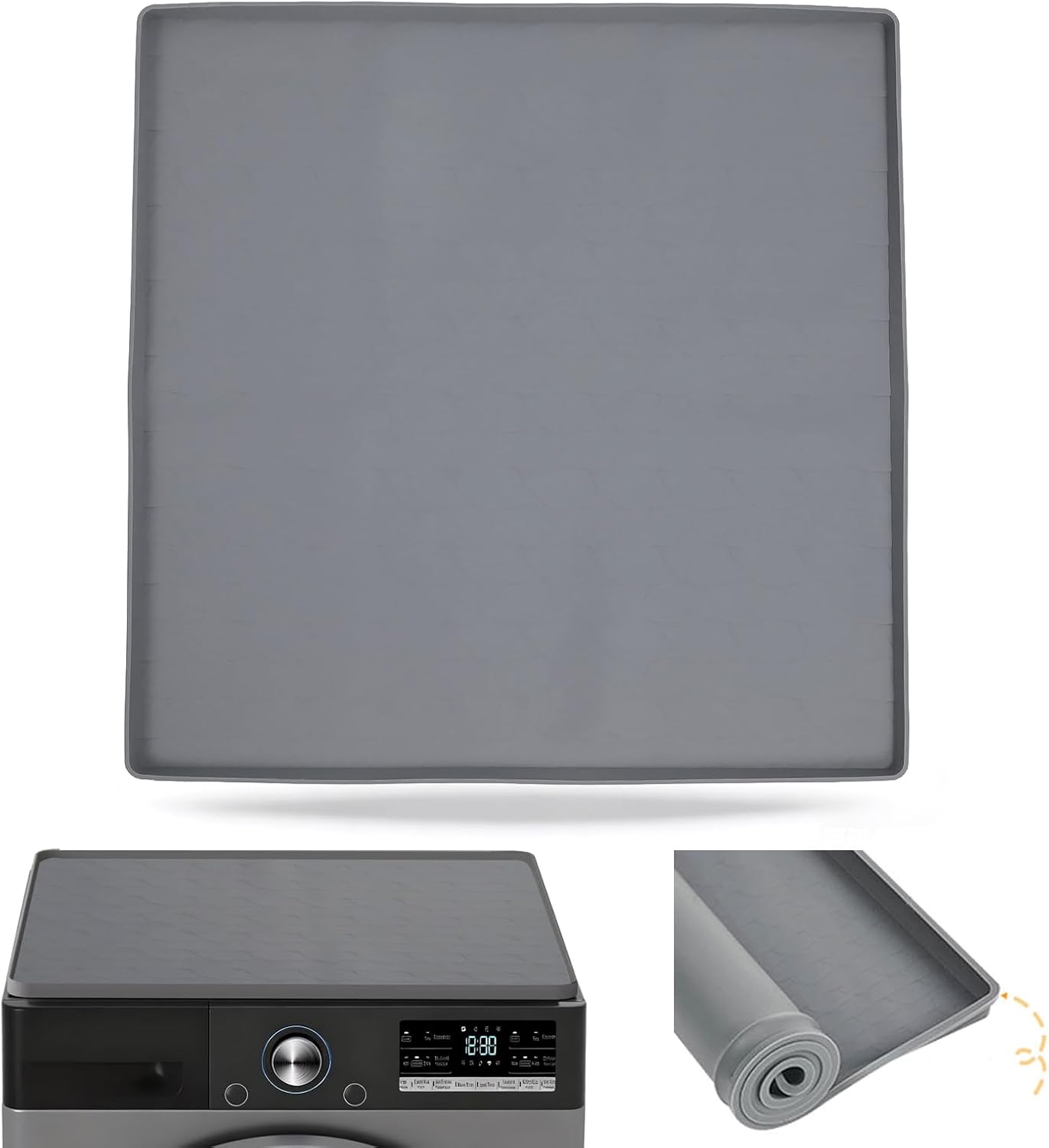 1PCS Silicone Washer Dryer Top Cover with 1.7cm Raised Edges for Laundry Room Appliances,23.62 x 23.62in Non Slip Spill Proof Protector Mat, Gray