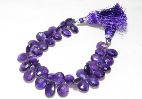 8 inch Strand of Natural Amethyst 10x12-10x15mm pear Faceted briolette Beads for DIY Jewelry Making. |BRIO_00237