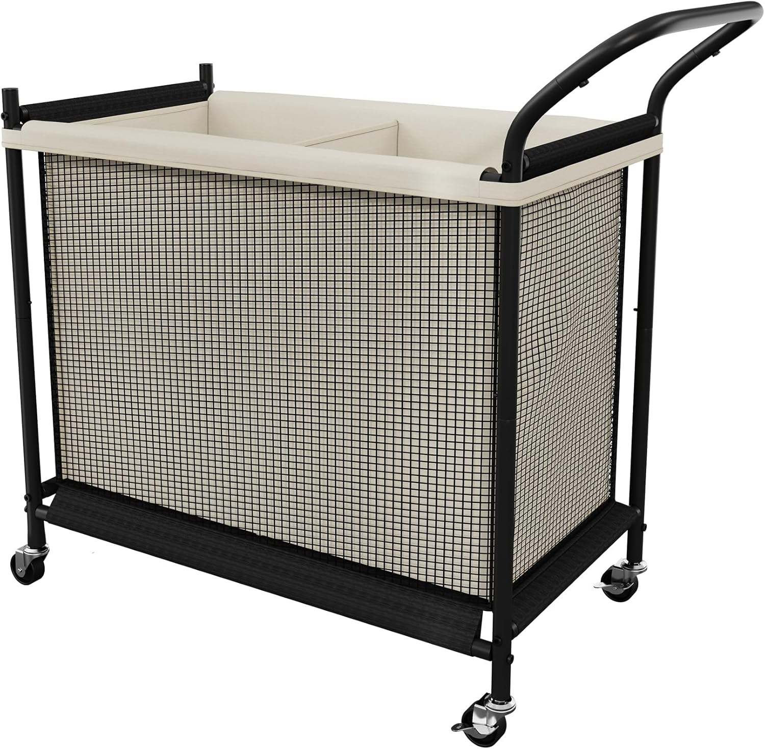 Laundry Hamper with Wheels - 2 Section Laundry Basket 140L, Removable Washable Bags, Height-Fitted Rolling Laundry Cart for Laundry Room & Bedroom