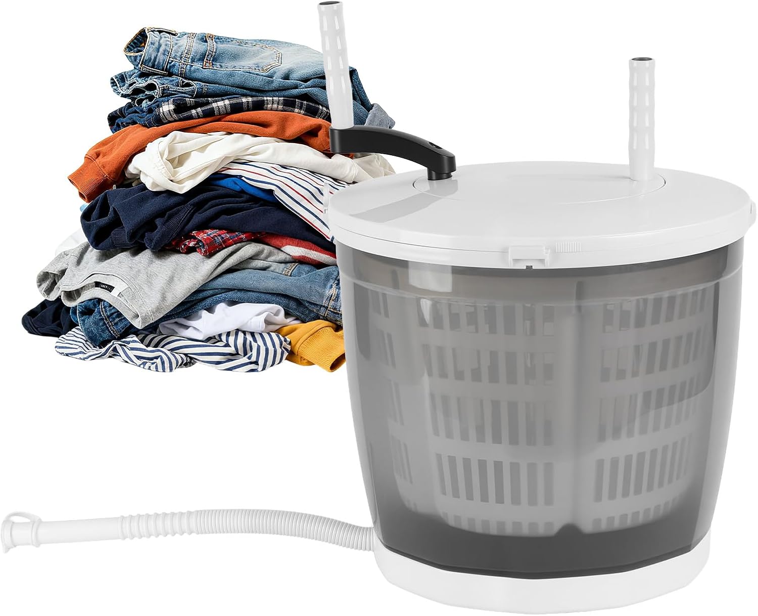 2-in-1 Manual Laundry Washer, Hand Crank Portable Washer Spin Dryer, No Electricity Needed, Suction Cup Base, 2kg Capacity Compact Washing Machine for Camping Dorm Travel (Grey)