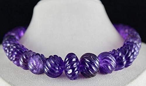 LOVEKUSH LKBEADS Natural Amethyst Carved Melon Beads Necklace 21INCHES 26MM to 12MM Code-HIGH-46379