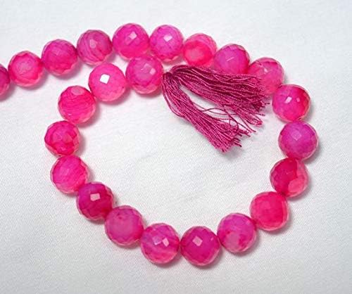 13 inch natural beads strand of 7-8mm faceted round pink chalcedony gemstone beads for DIY jewelry - necklace, bracelet, earring, ring.