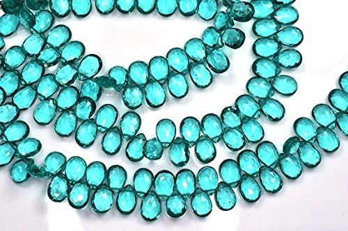 7 Inch-7x10mm-Vivid Blue Green Apatite Quartz Faceted Pear Briolette Beads