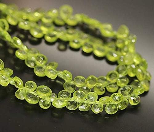 4 Strand Green Perit Faceted Heart Drop Briolette Gemstone Craft Loose Beads 7 Inch Long 6mm 7mm Code-HIGH-1068