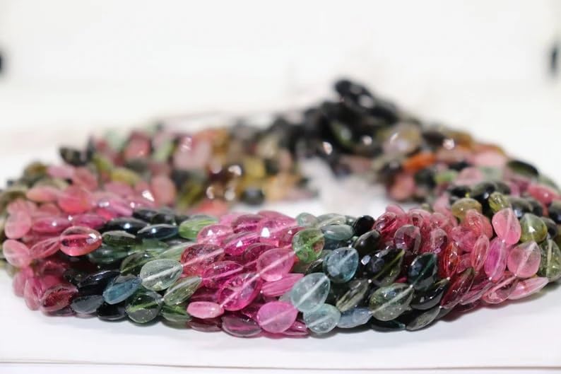 Tourmaline Straight Drill Pear Shape Beads Tourmaline Beads, 7 * 9mm Multi Tourmaline Faceted Pear Shape Beads Tourmaline Briolette for Making Jwelery