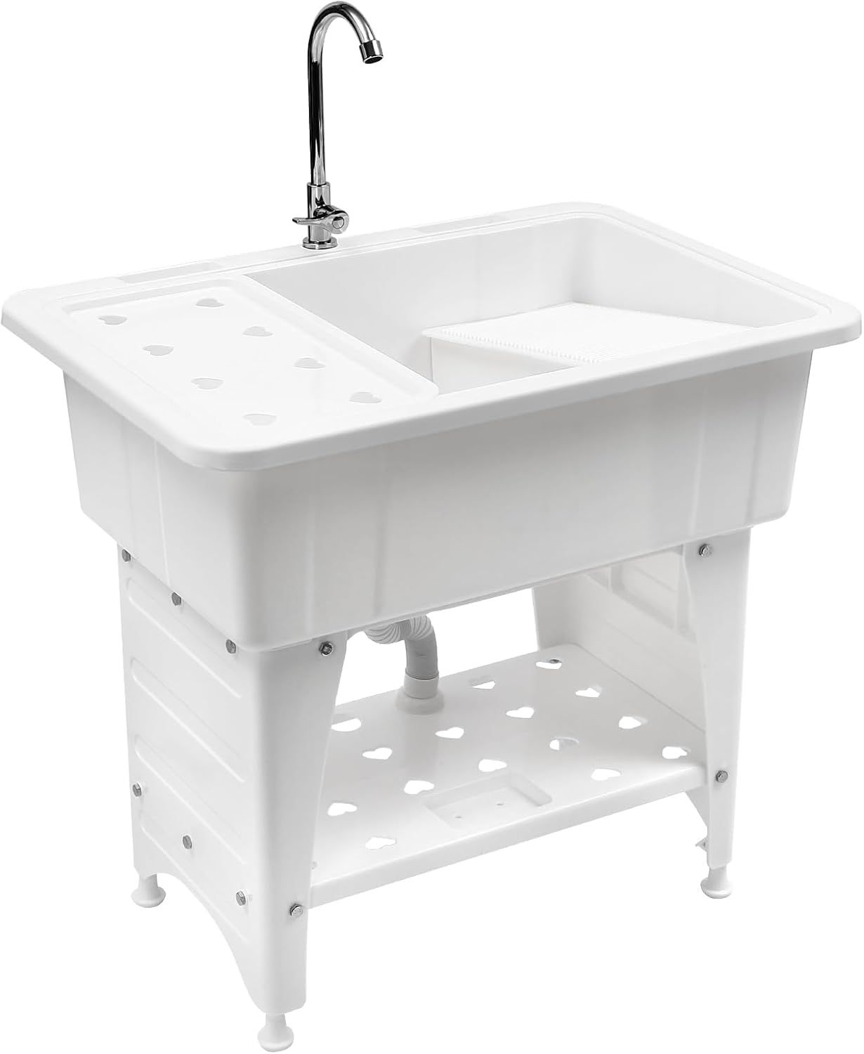 Utility Sink Laundry Tub, 29 Gallon Freestanding Utility Sink with Rotatable Faucet Removable Washboard & Drain Board White Freestanding Laundry Sinks for Laundry Bathroom Balconie (22 x 32 x 43