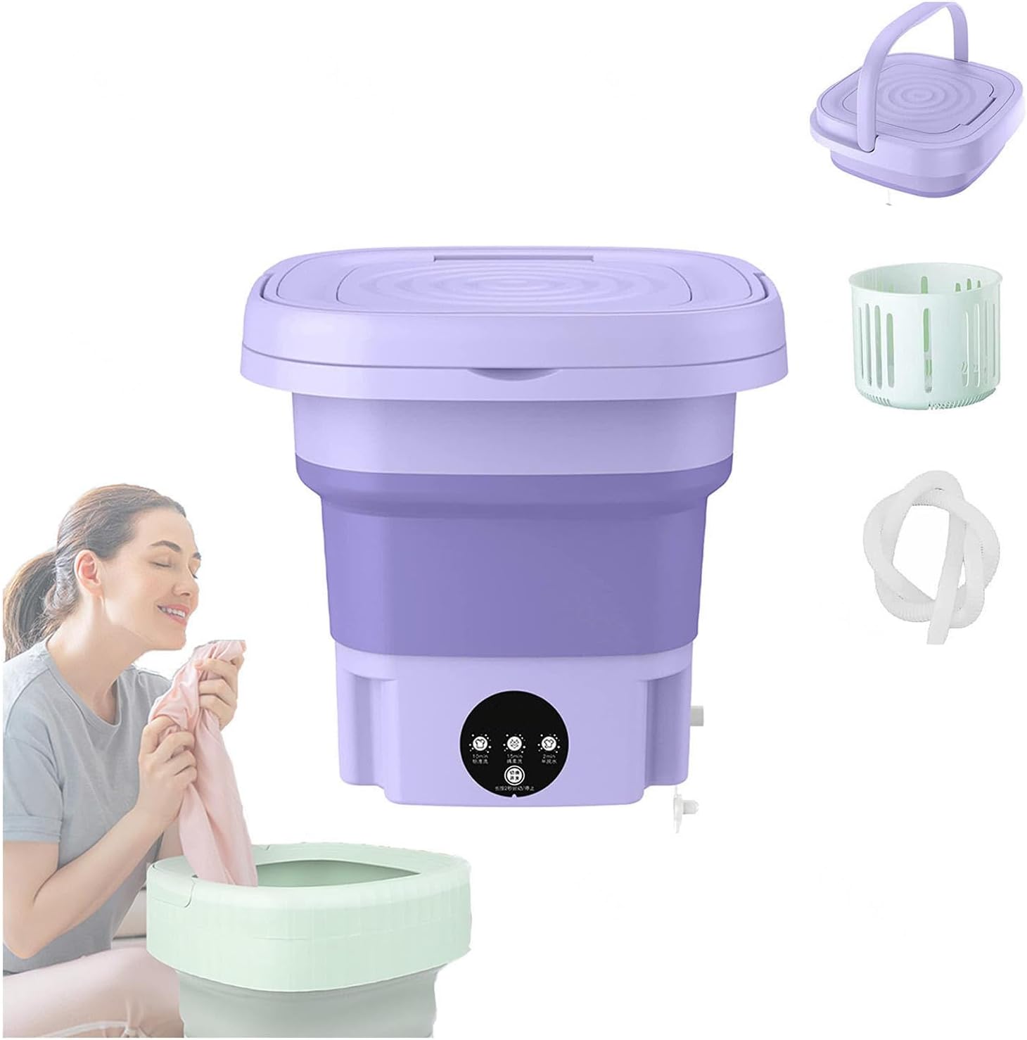 8L Foldable Washing Machine,Portable Washing Machine with Spin Dryer,Mini Washer with 3 Modes Half Automatic Washt and Blue Light,Washing Machine for Apartments,Baby,Underwear,Camping,Purple