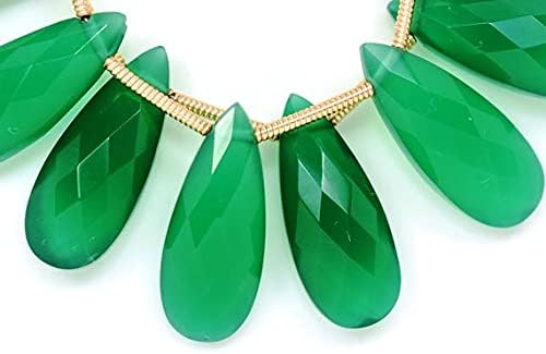 3 Matched Pairs 8x20mm Natural Green Onyx Faceted Pear Briolettes Beads-Pair Beads