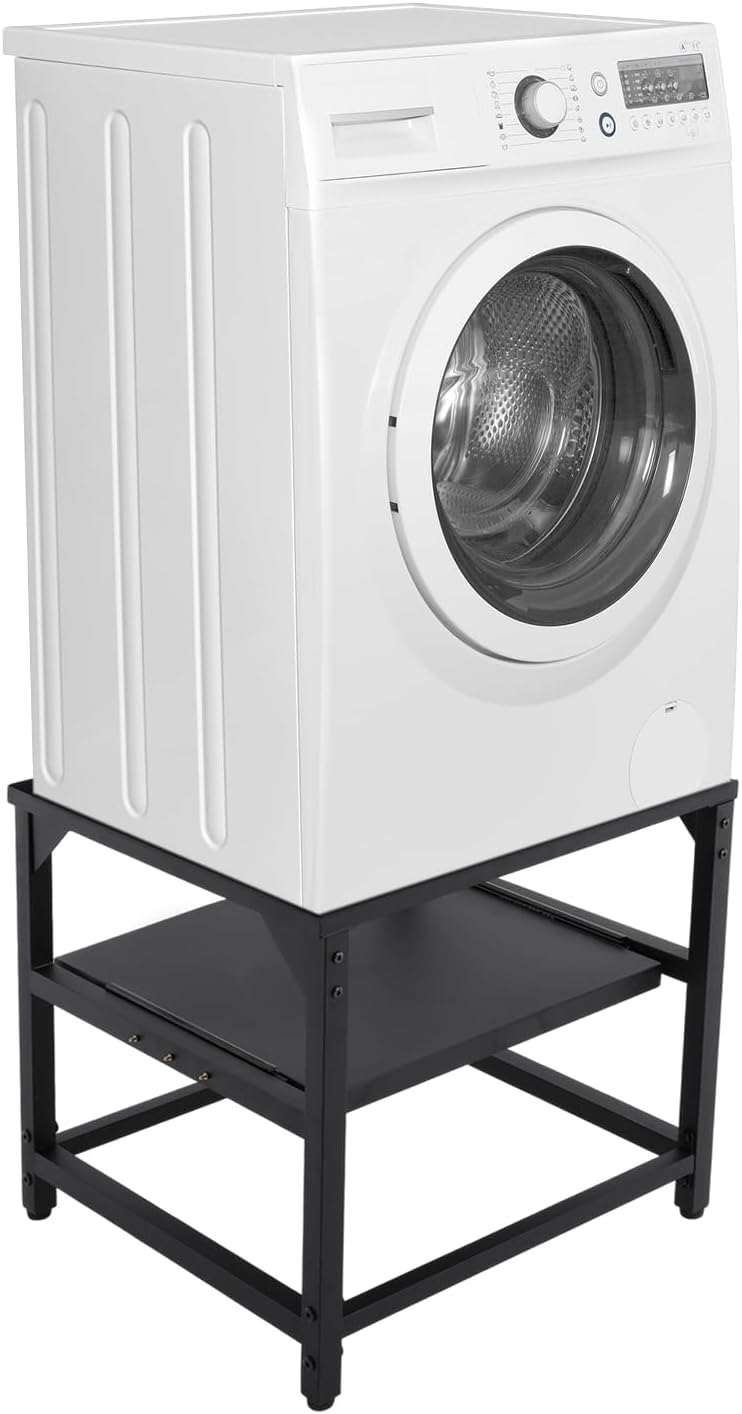 Washing Machine and Dryer Stand Platform Universal Fit 330lbs Capacity 20.5 inches Height Washing Machine Base with Pull-Out Shelf Washer and Dryer Pedestals for Laundry Rooms-Black