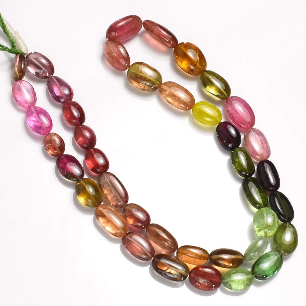 Semi Precious Hand Polsihed Multi Tourmaline Smooth Oval Colorful Tumbled Beads
