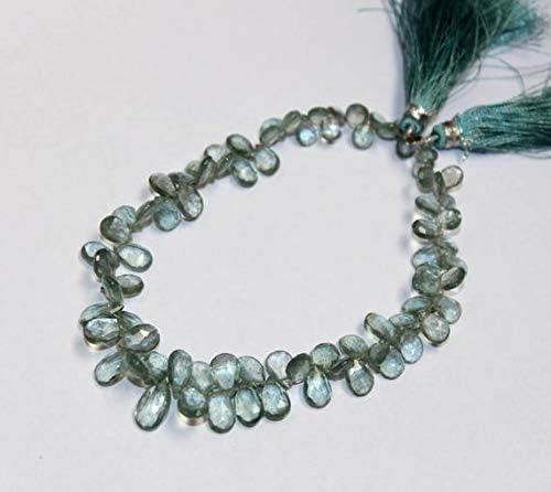 13 inch natural beads strand of 7x4-10x5mm faceted pear moss aquamarine gemstone briolletes beads for DIY jewelry - necklace, bracelet, earring, ring.