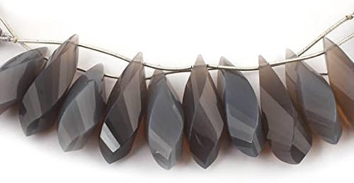 LKBEADS 2 Strand Natural Gray Chalcedony Faceted Long Elongated Twisted Tear Drop Beads Briolettes - 40mmx15mm 5.5 Inches