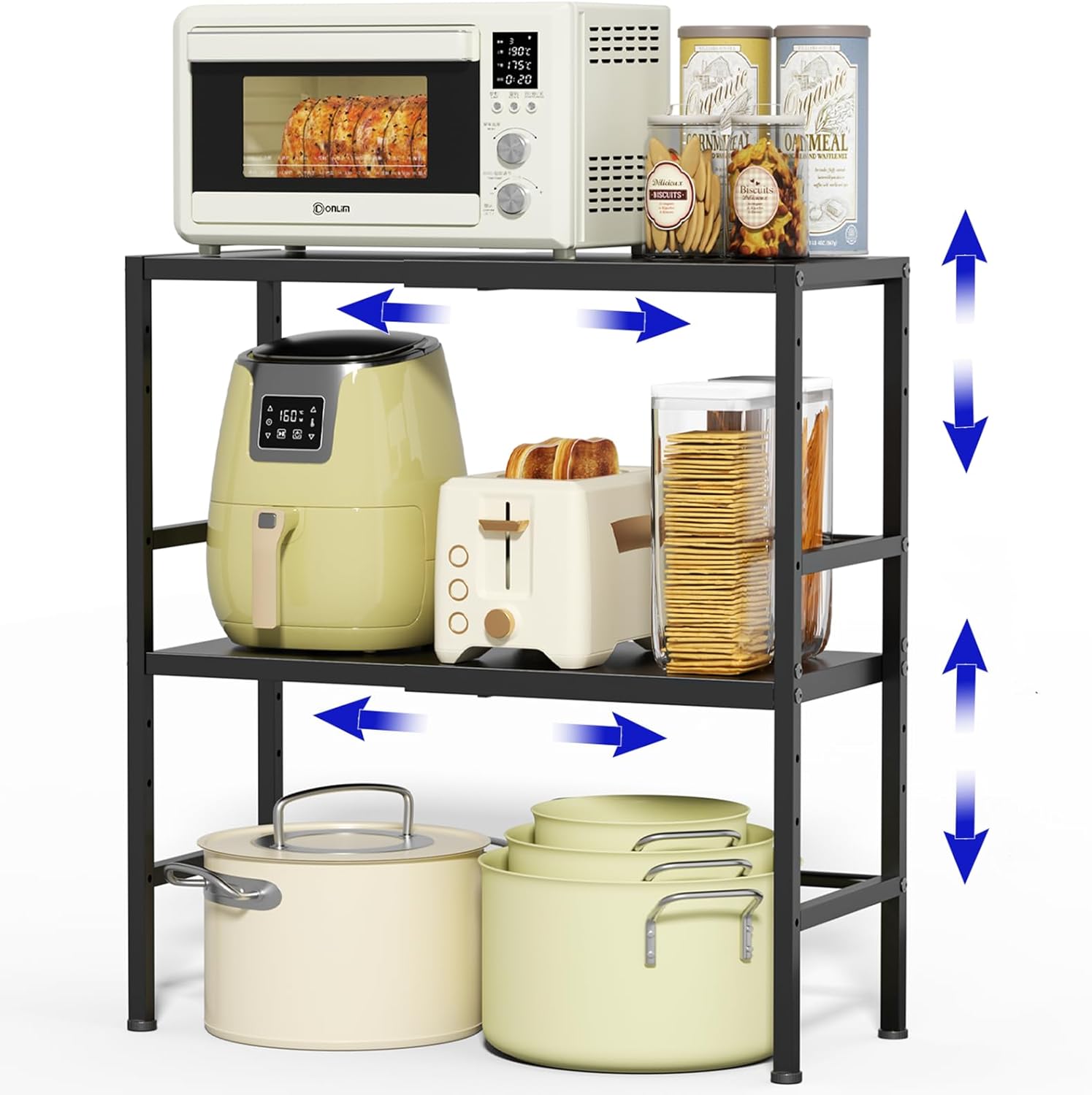 Expandable Metal Storage Shelves, 300 LBS Heavy Duty Metal Shelving Unit Rack For Pots And Pans Appliances Heavy Items, Adjustable 2 Tier Storage Shelf Rack Organizer For Kitchen Pantry Garage Laundry