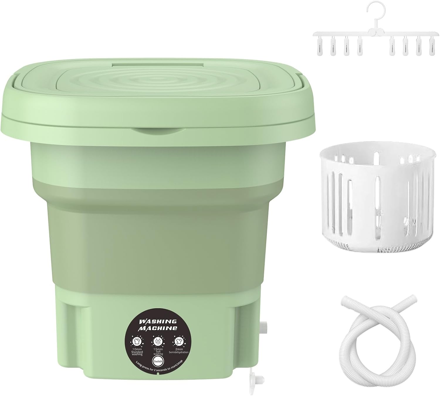 Portable Washing Machine,8L Foldable Mini Washing Machine,FOVXYVO Portable Washer for Underwear,Socks,Baby Clothes,Towels,Pet Items,Apartment,Hotel,RV,Home,Dormitory,Camping,Sickroom,Green