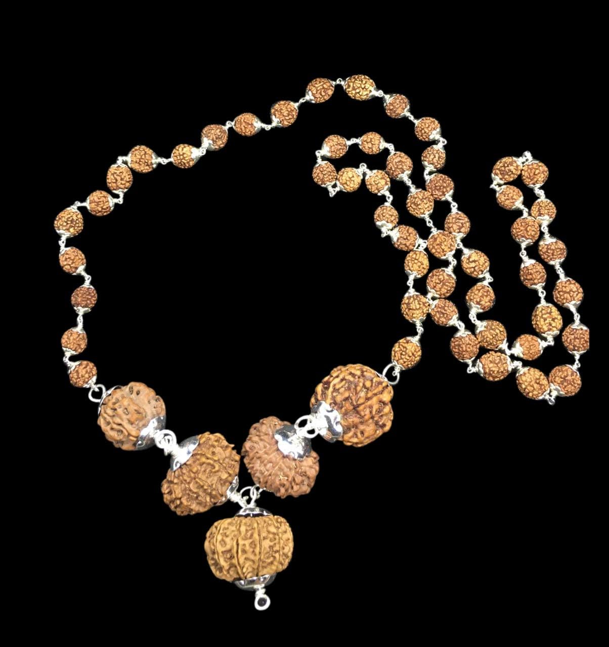 Rudraksha Combination for Navagraha Shanti 3,5,10,11,12 Mukhi Nepal in Silver Mala IGL Lab Certified Original Genuine Beads (Large)