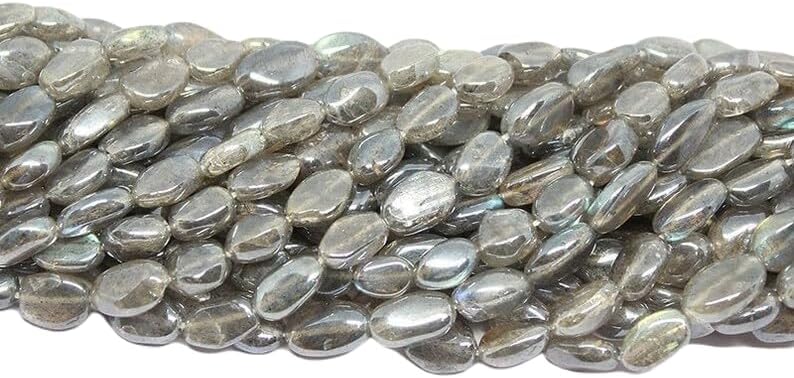 13 inch Strand of Natural gem Mystic Labradorite, 7-8mm Oval Smooth Beads for DIY Jewelry Making. | Beads_05765