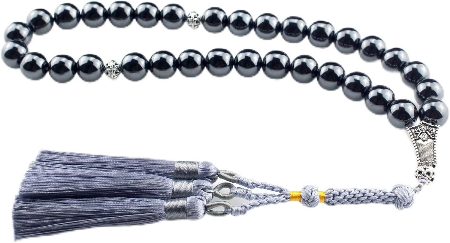 Muslims Islamic Dhikr Tasbeeh Tasbih 33 Prayer Beads, Hematite Beads with Tassel