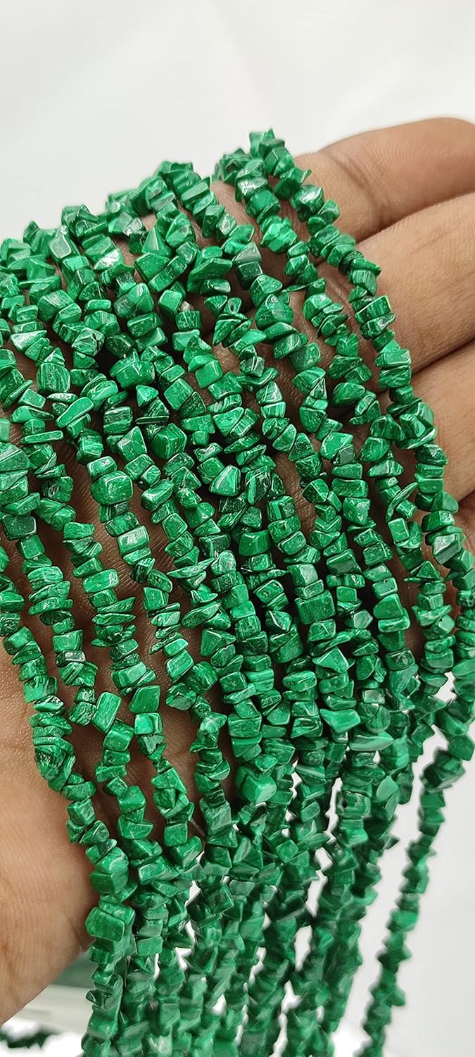 Hanumat Gems Lot of 2 Strand 34 Inches Strand,Green Malachite Gemstone Uncut Chips Raw Beads,Smooth Raw Uncut Bead,Nuggets Beads,AAA Quality Uncut Chips Strand