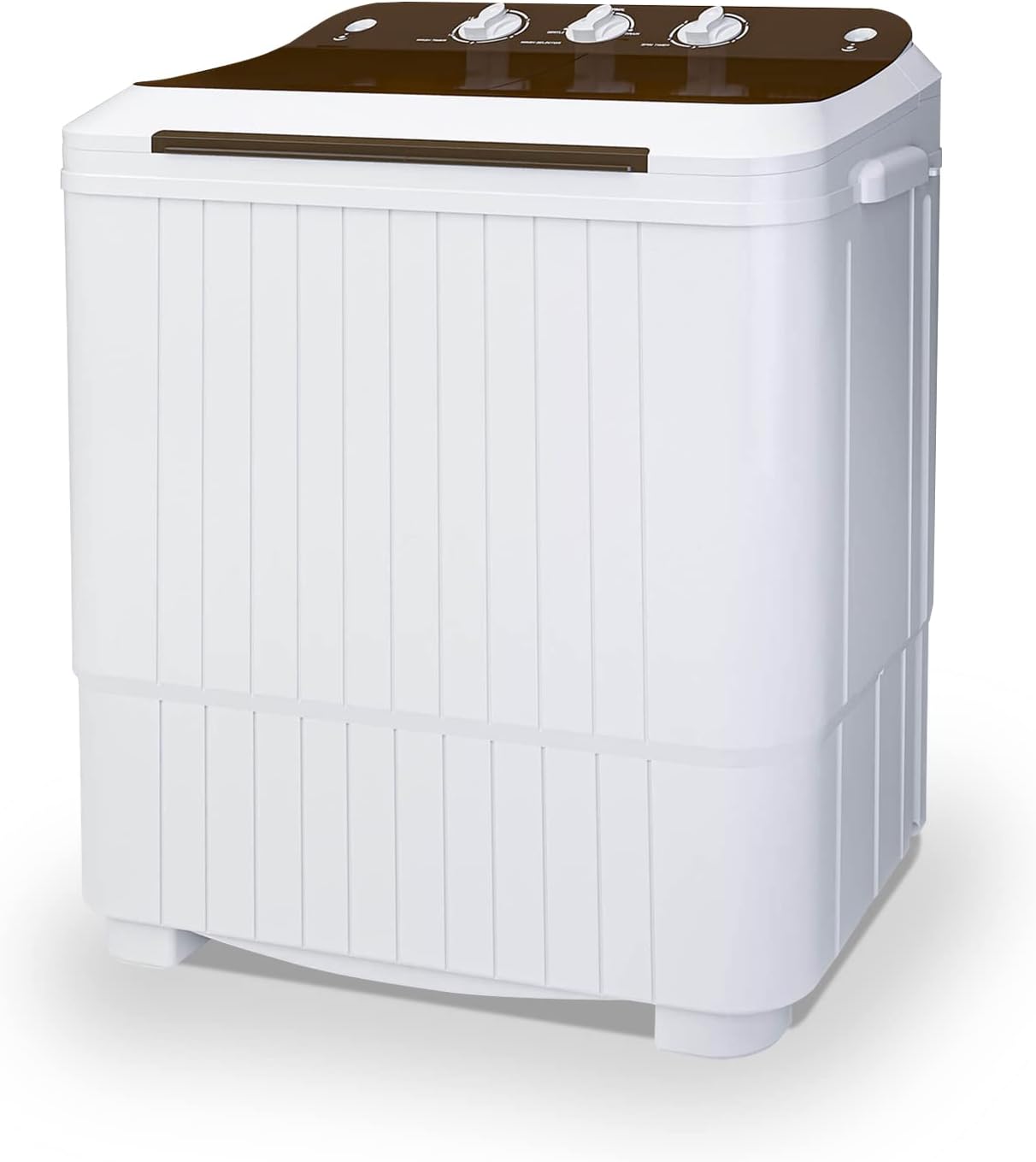 KUPPET Washing Machine, 16.5lbs Compact Twin Tub Wash&Spin Combo for Apartment, Dorms, RVs, Camping and More, White&Brown