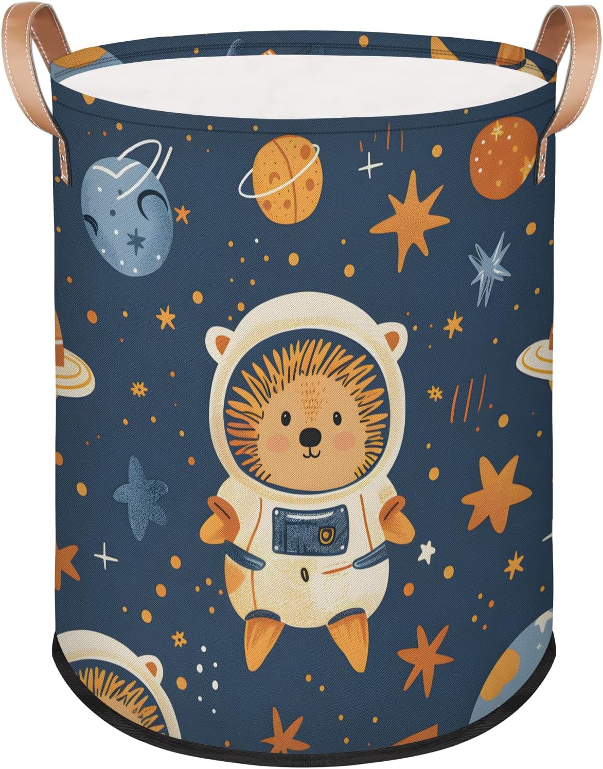 Space Funny Hedgehog Laundry Basket Foldable Clothes Organizer Laundry Hamper with Handles Waterproof Washing Bin for Bedroom Bathroom