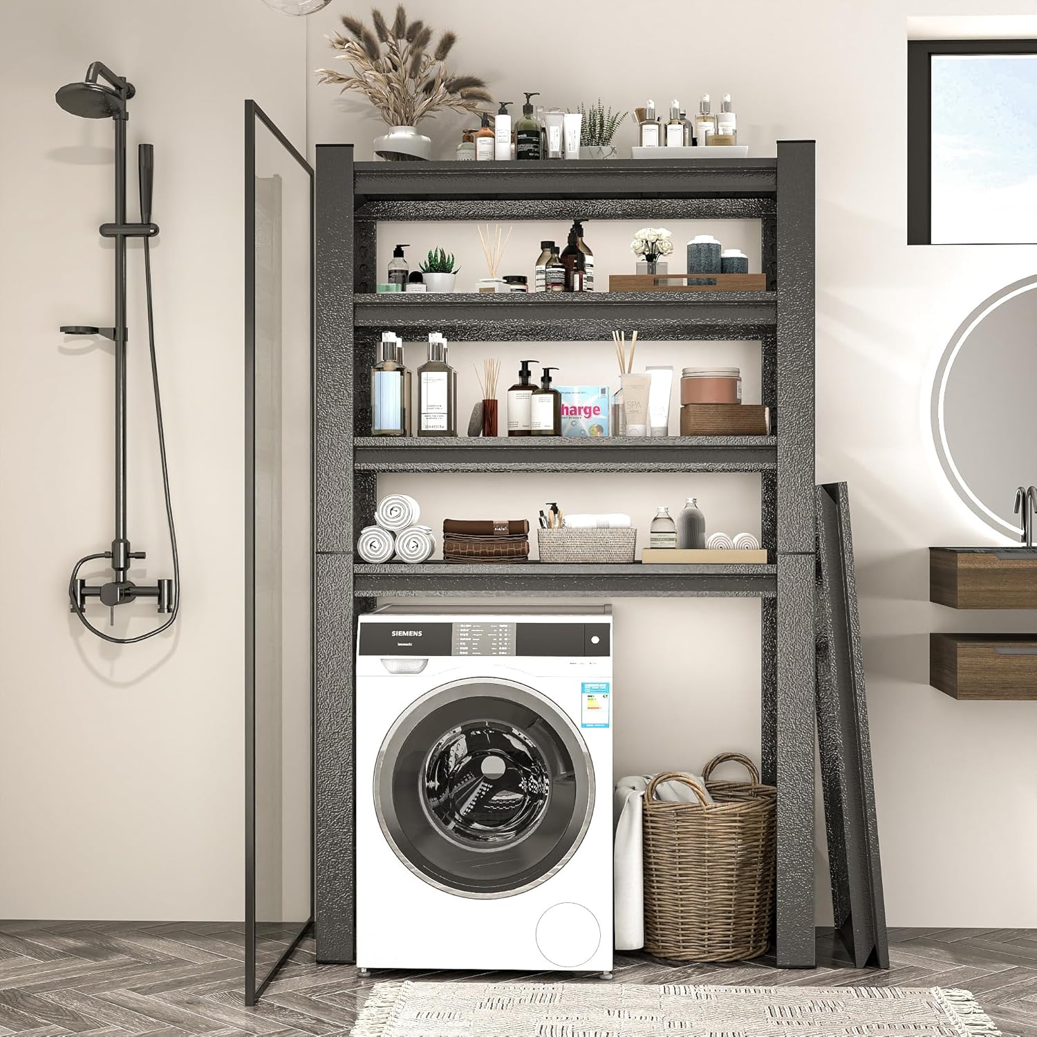 Over Washer and Dryer Storage Shelves,5 Tiers Laundry Room Standing Shelf,Adjustable Metal Shelving Unit,Space Saving Shelf, 63