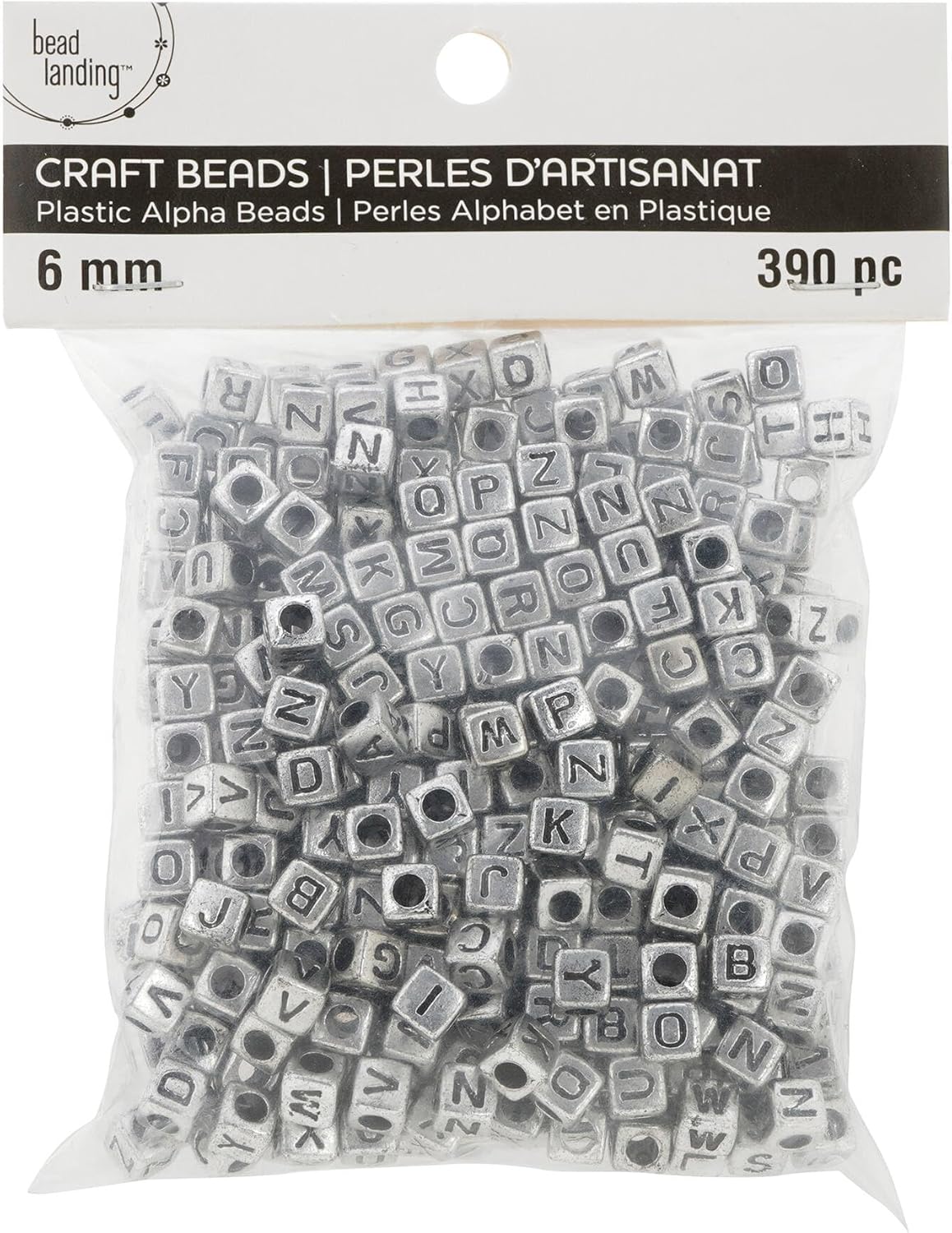 Bead Landing 390 Count (4,680 Total) 6mm Silver Alphabet Cube Crafting Beads, Pack of 12