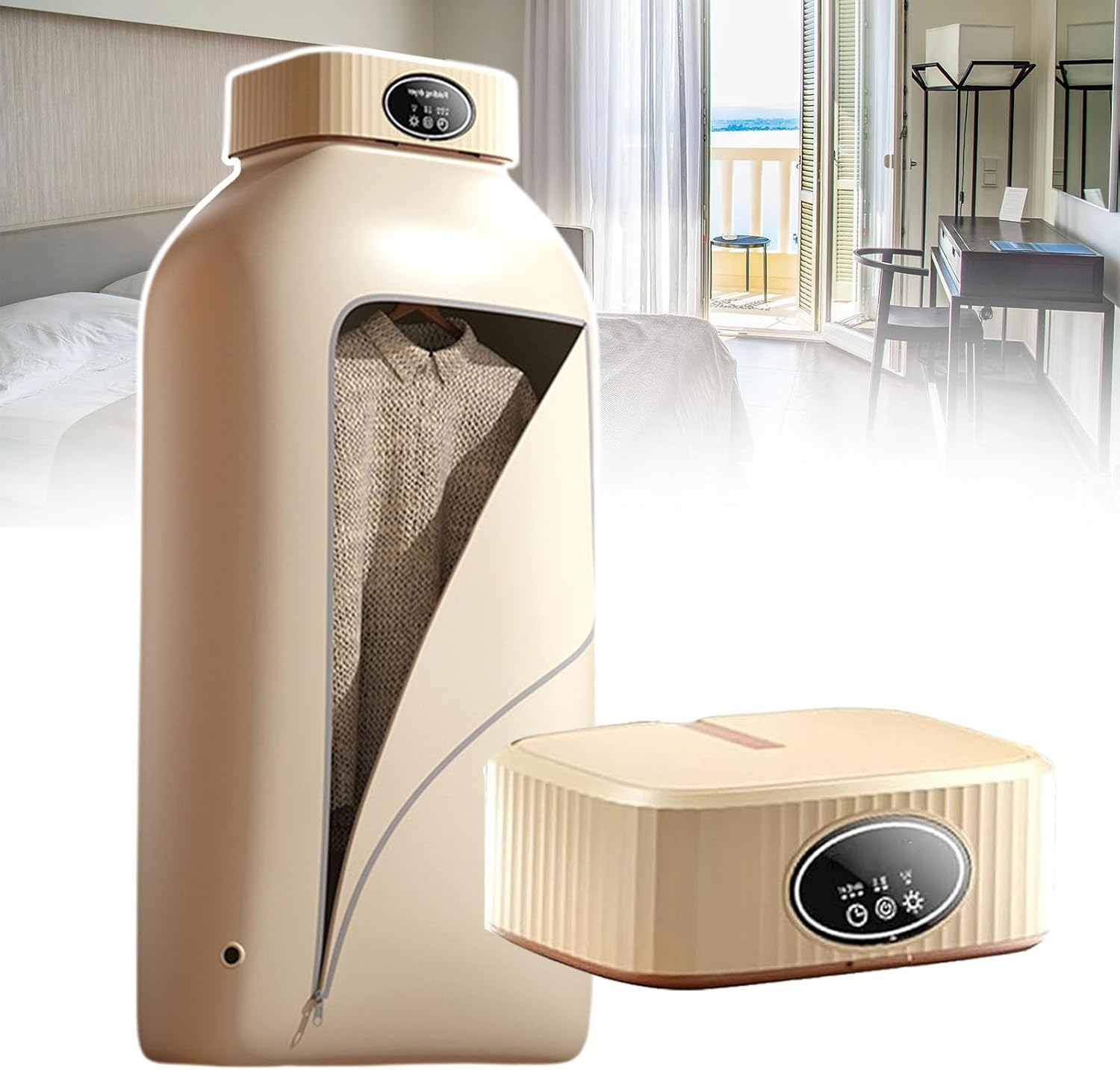 Dormitory Clothes Dryer, Touch Screen Dryer With 1.5m Power Cord, 2-Speed Adjustment, 3-Speed Timed Drying, Suitable For Drying Shirts, Shorts, Vests, Socks - Small Clothes Dryer,Beige