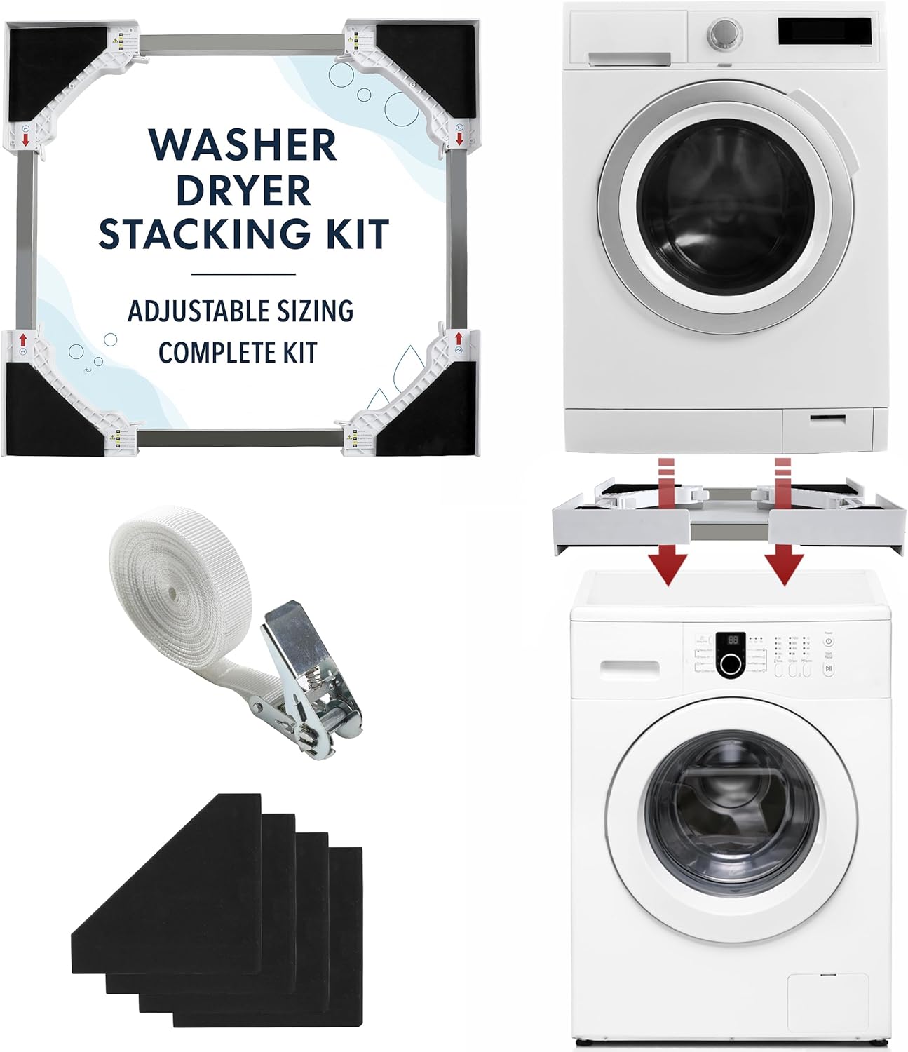 Houseables Washer Dryer Stacking Kit, Stacking Kit For Washer And Dryer, Bracket Between Washing and Drying Machine, Stackable Laundry Machine, Space Saving, Universal, Adjustable 19