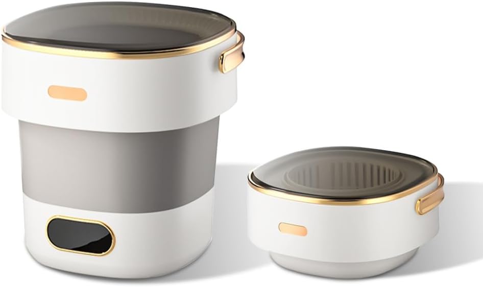 Mini Portable Washing Machine and Dryer, Mini Washer 13L Portable Washing Machine Fully Automatic 3 Cleaning Modes Collapsible Camping Washer for Dorm Travel Gray White