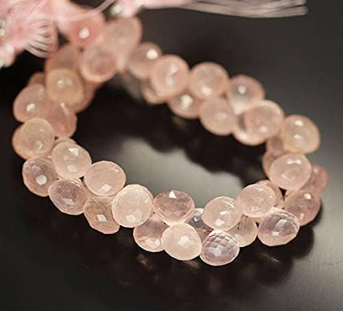Pink Rose Quartz Faceted Onion Drop Briolette Loose Gemstone Craft Beads Strand 7