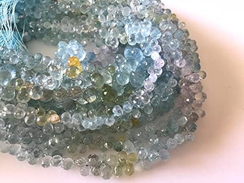 8 inch Strand of Natural Aquamarine 4x6mm Drop Faceted briolette Beads for DIY Jewelry Making. |BRIO_00566