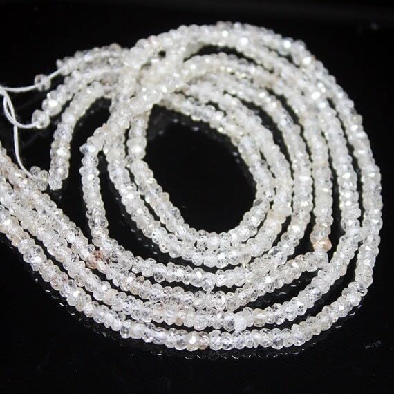 Beads Gemstone Natural White Zircon Faceted Rondelle Micro Gemstone Craft Loose Beads Strand 13 Inch Long 3mm Code-HIGH-26552
