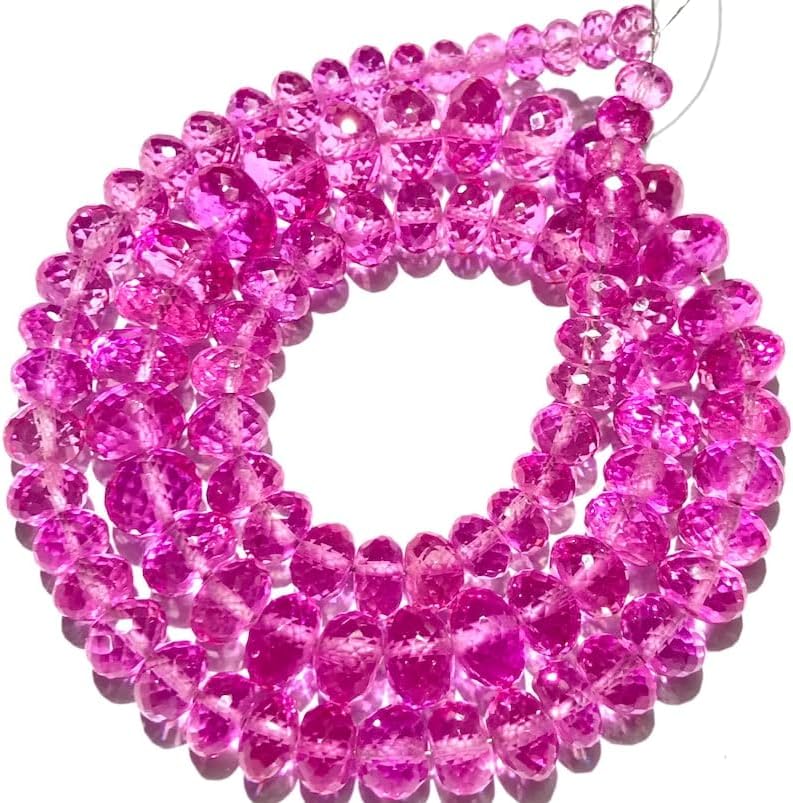 Natural Pink Sapphire roundelle facated Beads 7-13 MM 22 inch Long String Jewelry Making Gemstone Beads for Necklace Bracelet