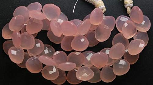 10 pieces, super cutting, rose pink chalcedony heart shape briolettes, size 12mm