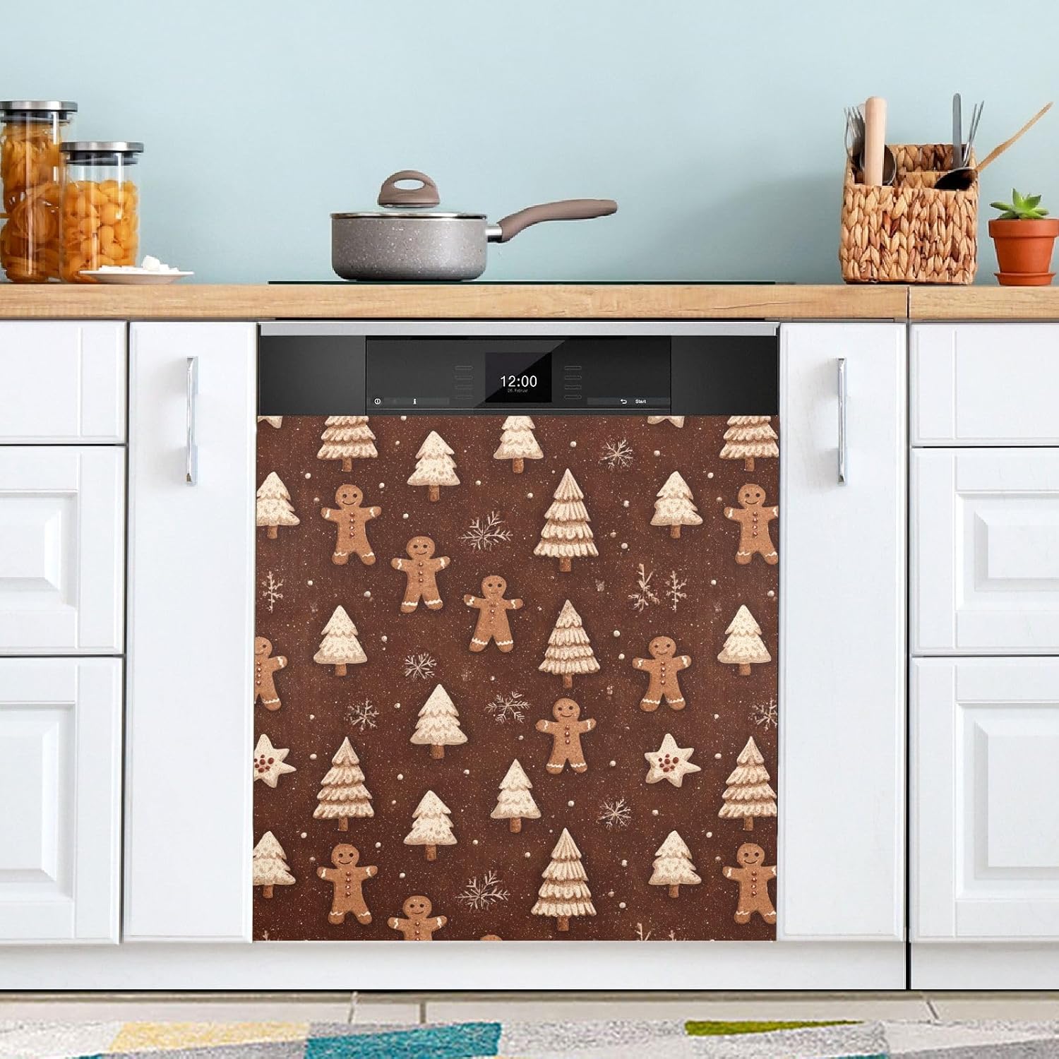 Pfrewn Christmas Winter Magnetic Dishwasher Cover Christmas Xmas Cute Gingerbread Man (82) Fridge Door Covers Kitchen Decal Vinyl Panel Decorative Refrigerator Laundry Appliances 23x26in
