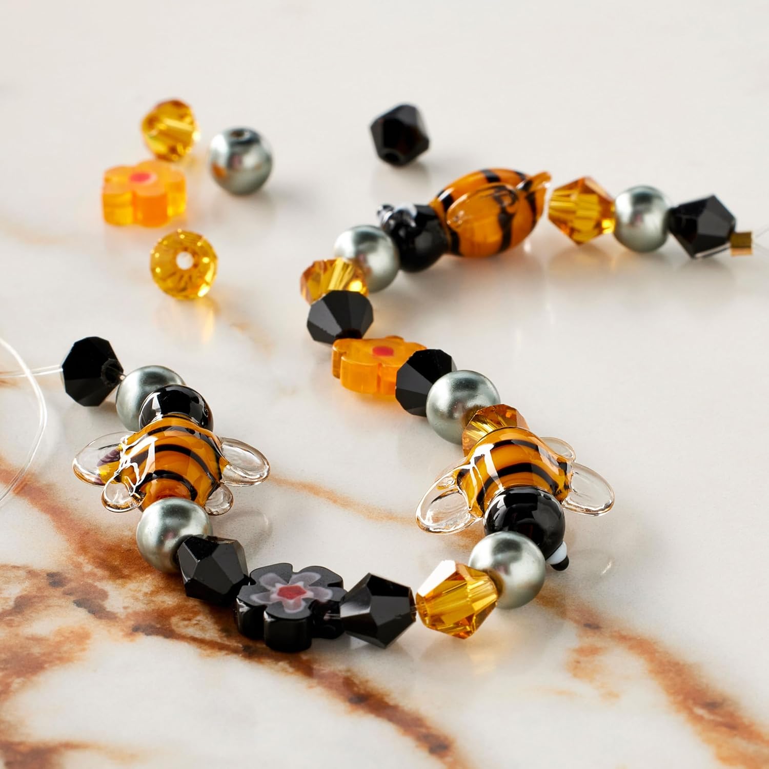 Bead Landing Bee Lampwork Glass Bead Mix – Handmade Nature-Inspired Beads in Orange and Black for Jewelry Making, Bracelets, Necklaces & Crafts, 12 Pack