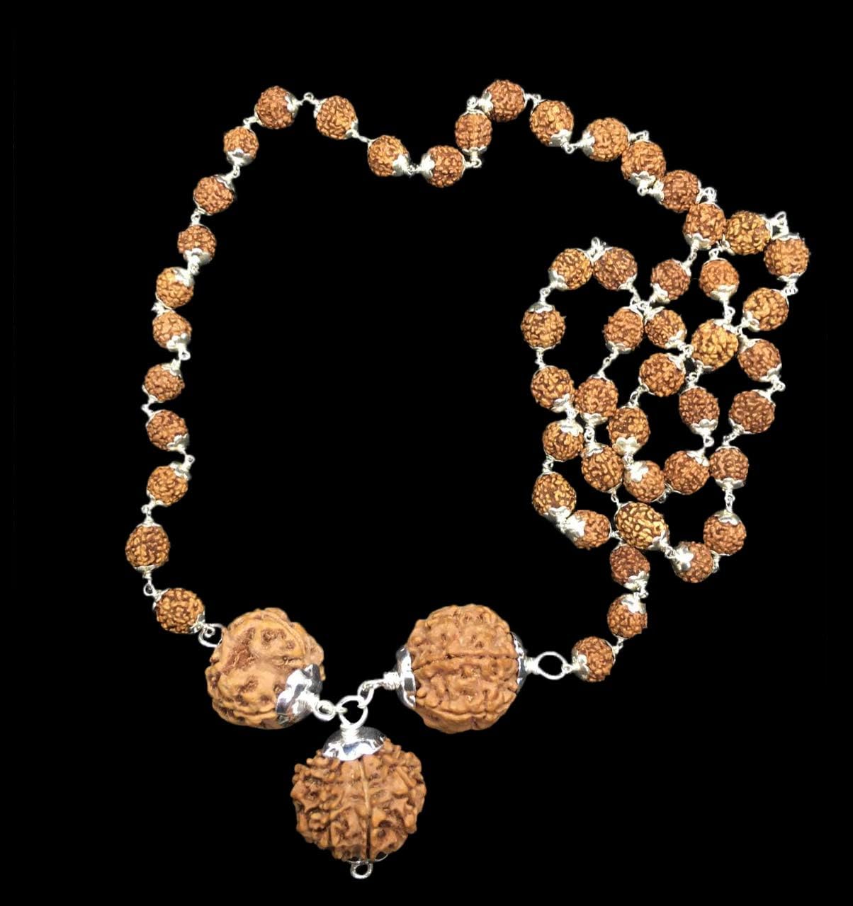 Rudraksha Combination for Creativity 4,6,8 Mukhi Nepal in Silver Mala IGL Lab Certified Original Genuine Beads (Small)
