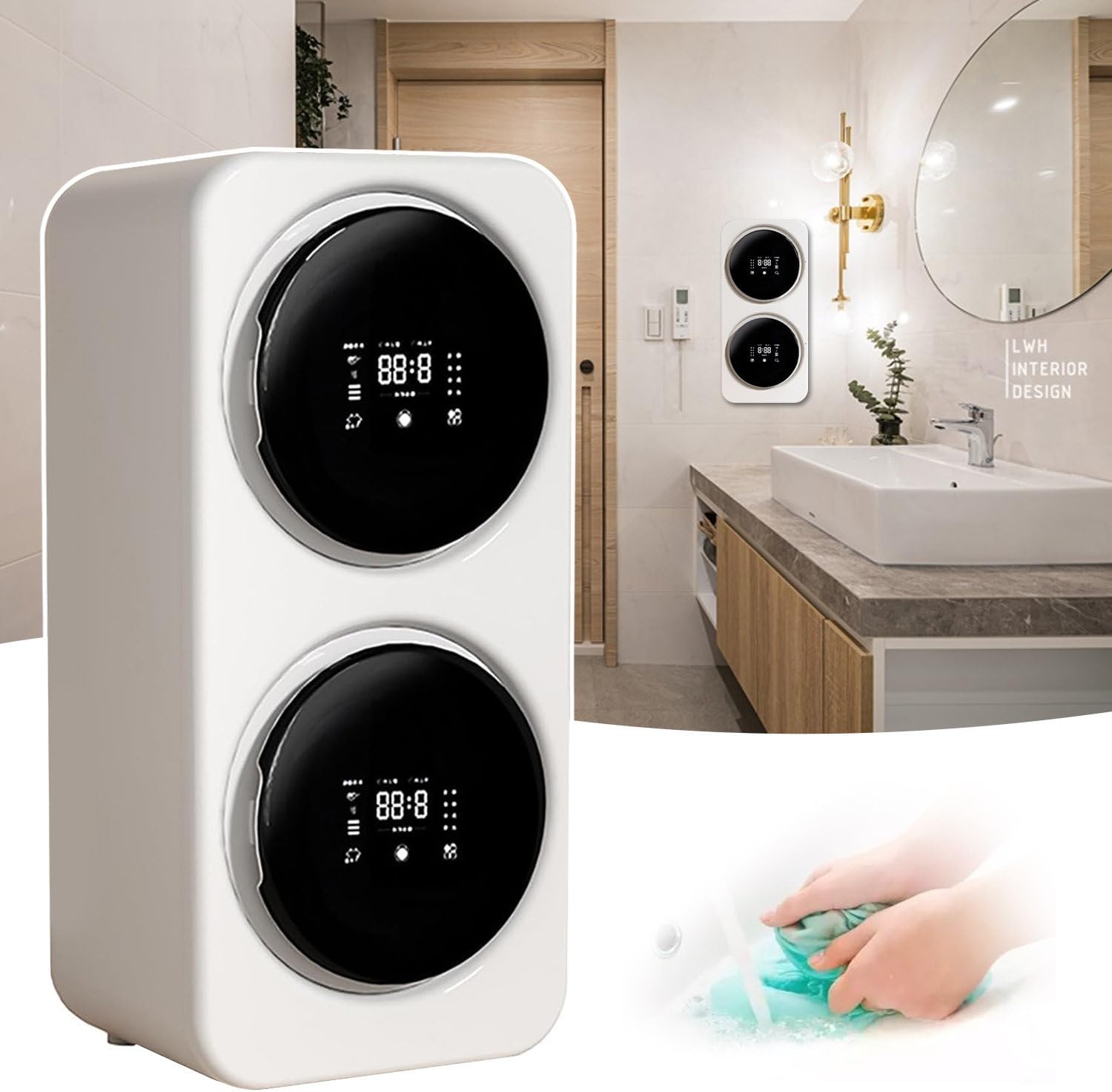 Wall-Mounted Underwear Washing Machine, 2×3.5L Capacity Portable Fully Automatic Washing Dryer Machine, Electric Washer for Apartments Travel