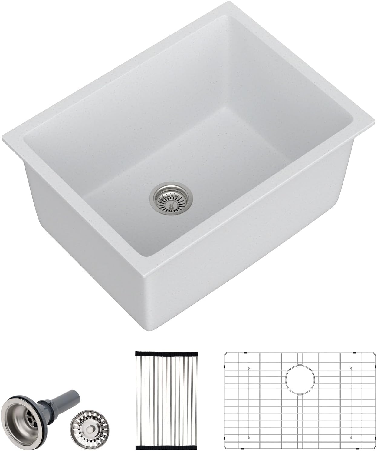 Dcolora 24 Inch White Undermount Deep Laundry Sink Single Bowl Laundry Utility Room Sink Granite Composite,#DC-0002GWL