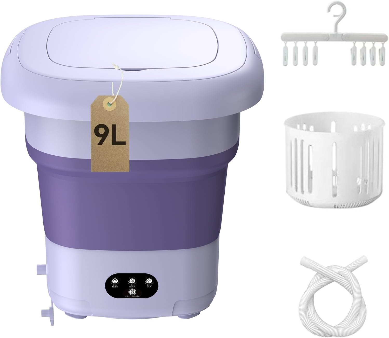 Portable Washing Machine,FOVXYVO Mini Washer 9L High Capacity for Underwear,Baby Clothes,Socks,Pet Items and Small Items,Foldable Washing Machine for Apartments,Camping,Travel,Dormitory,Hotel (Purple)