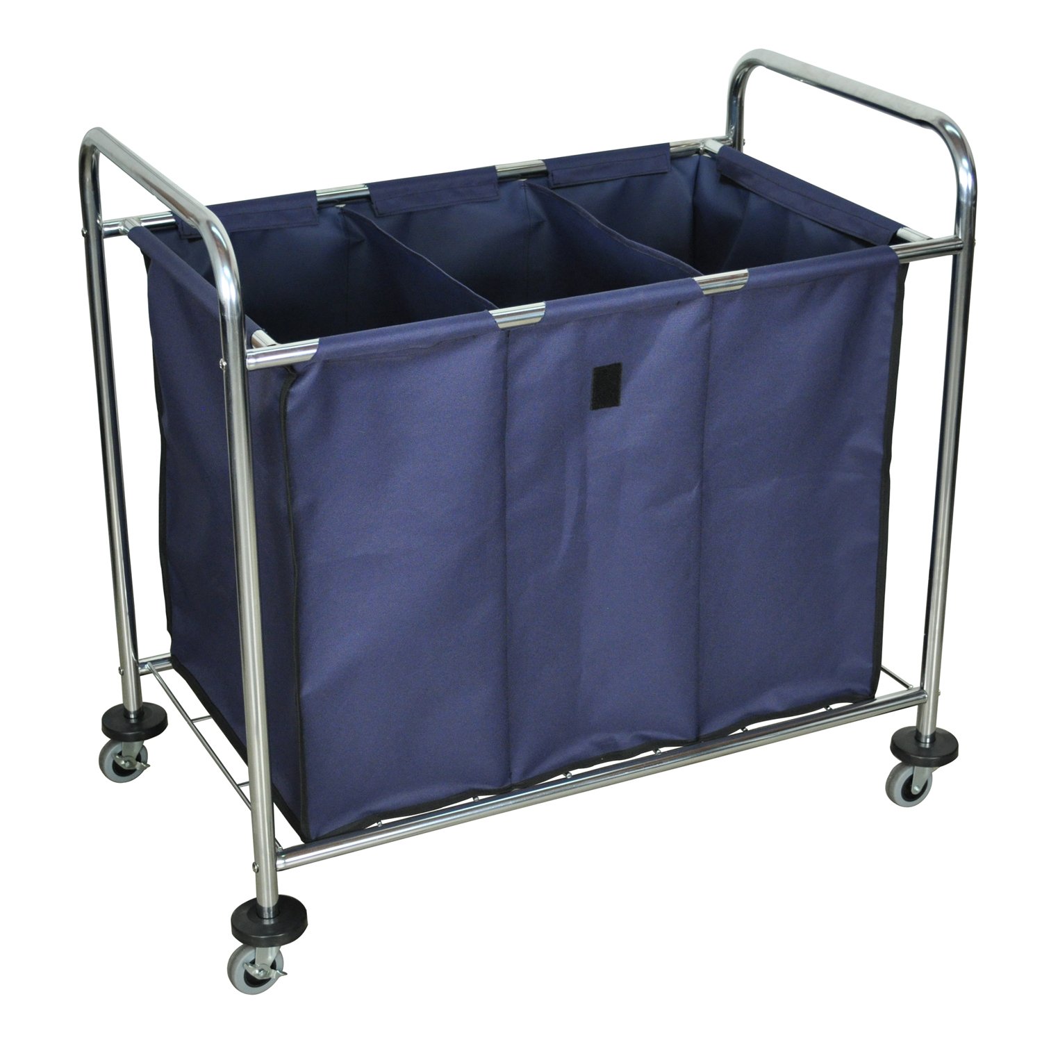 LUXOR HL15 Commercial Laundry Cart with Wheels, Heavy-Duty Steel Frame with Removable and Divided Canvas Bag, 7 Bushels Capacity, Blue