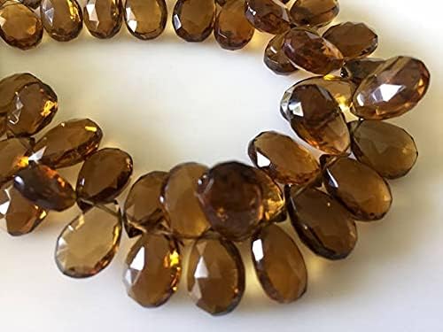 Natural AAA Lemon Quartz Faceted Pear Shaped Briolette Beads, 10x14mm to 7x11mm Beer Quartz Beads, 9 Inch Full Strand