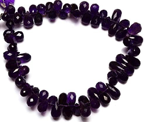 13 inch natural beads strand of 5x7-6x10MM faceted drop african amethyst gemstone briolletes beads for DIY jewelry - necklace, bracelet, earring, ring.