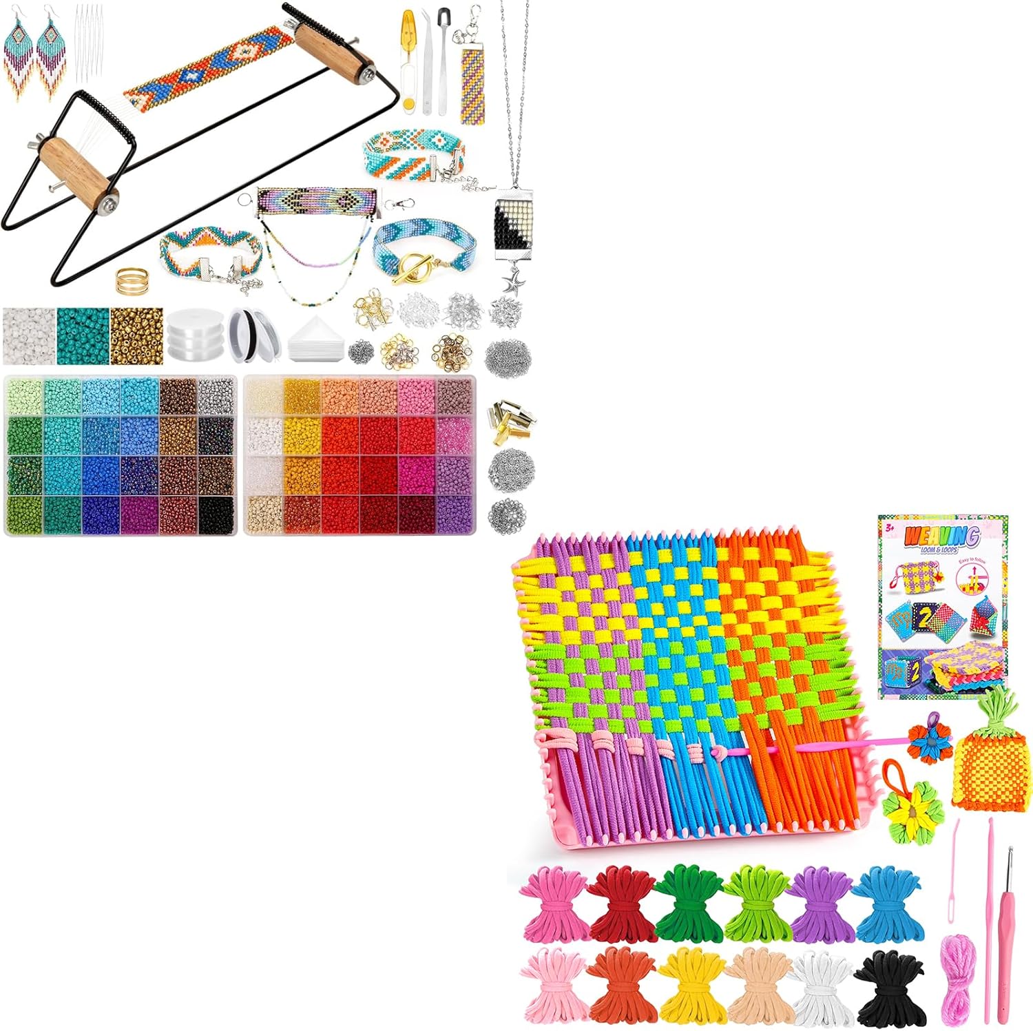 PP OPOUNT Value Bead Loom Kit with 27688 PCS Beading Supplies with 48 Color 3 mm Seed Beads & 7.3